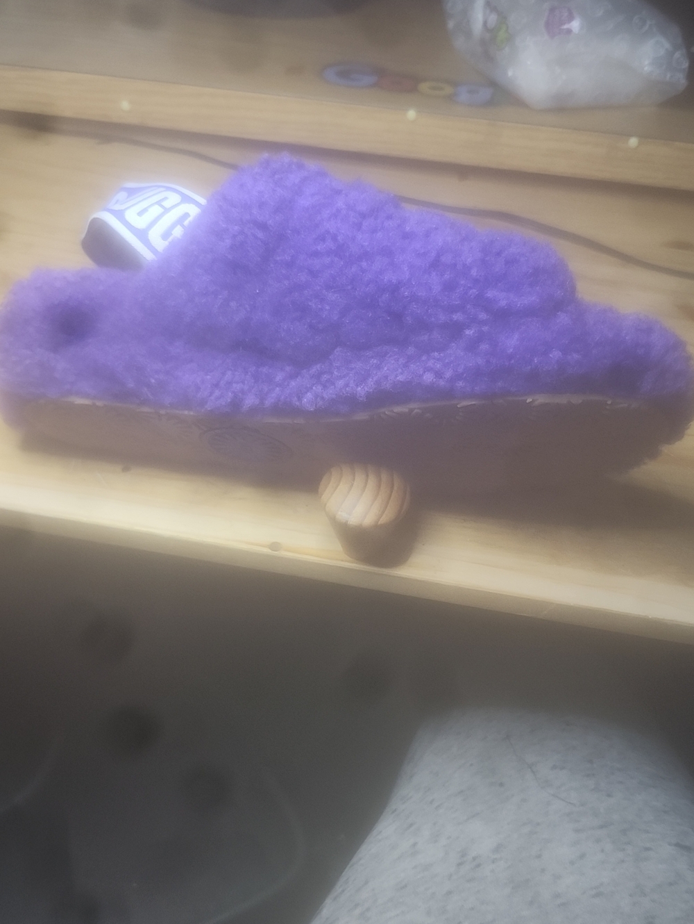 UGG Kids Purple Fuzz Slide with Branded Heel Strap